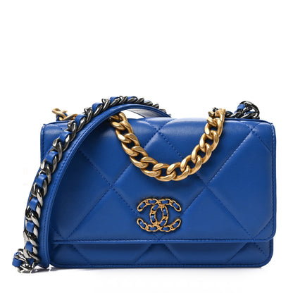 Chanel Lambskin Quilted Chanel 19 Wallet On Chain WOC Blue 1 of 5