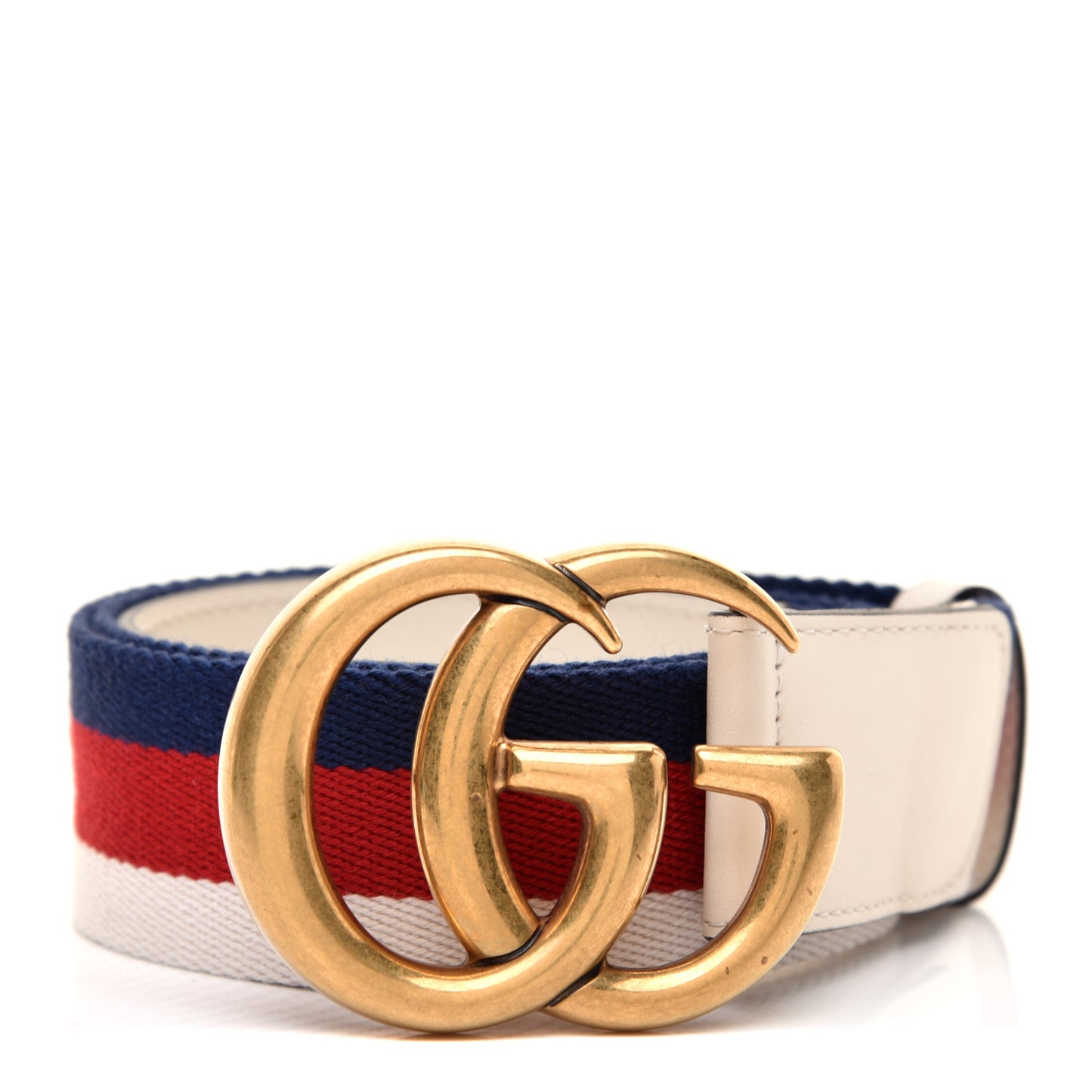 Nylon Calfskin Sylvie Web Double G 40mm Belt 85 34 Mystic White Hibiscus Red Maritime