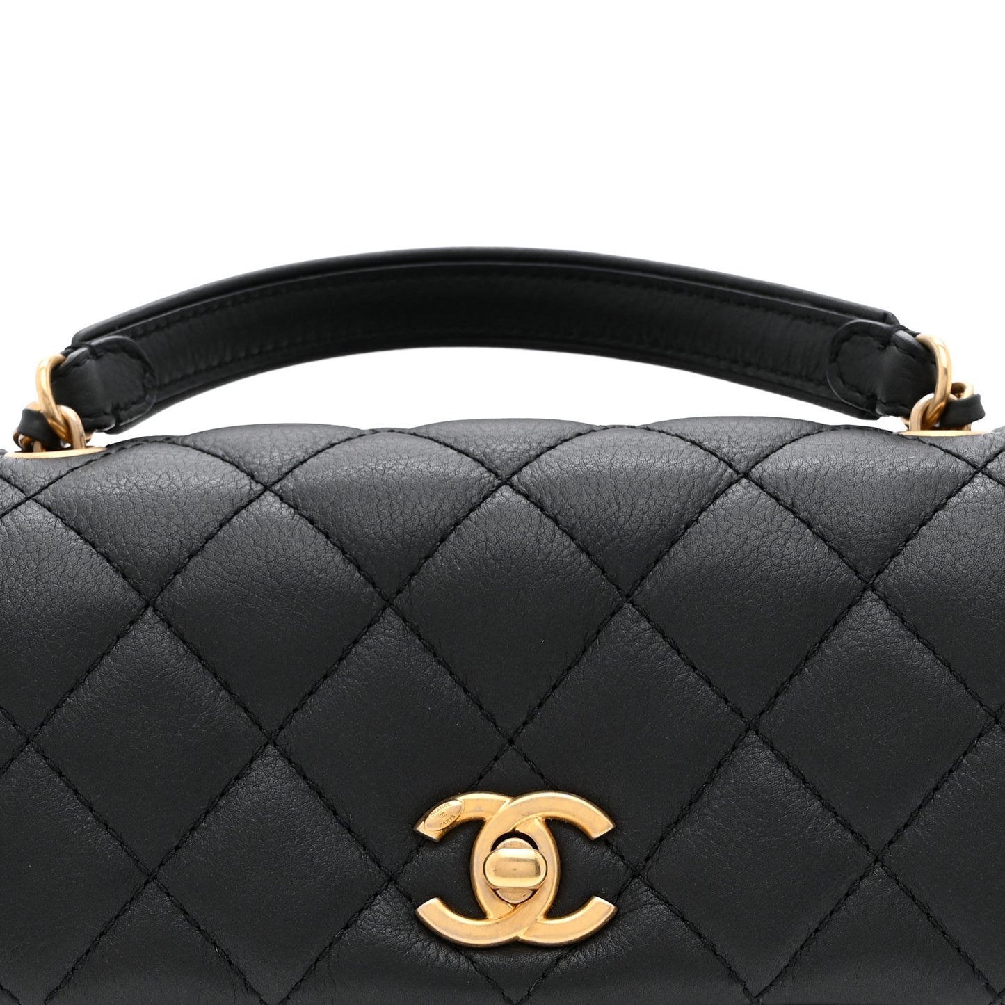 Calfskin Quilted Top Handle Flap Black