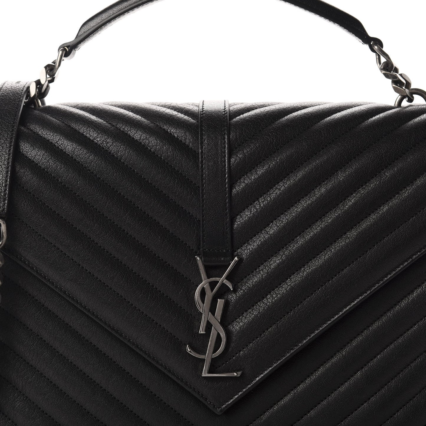 Sheepskin Matelasse Chevron Monogram Large College Satchel Black