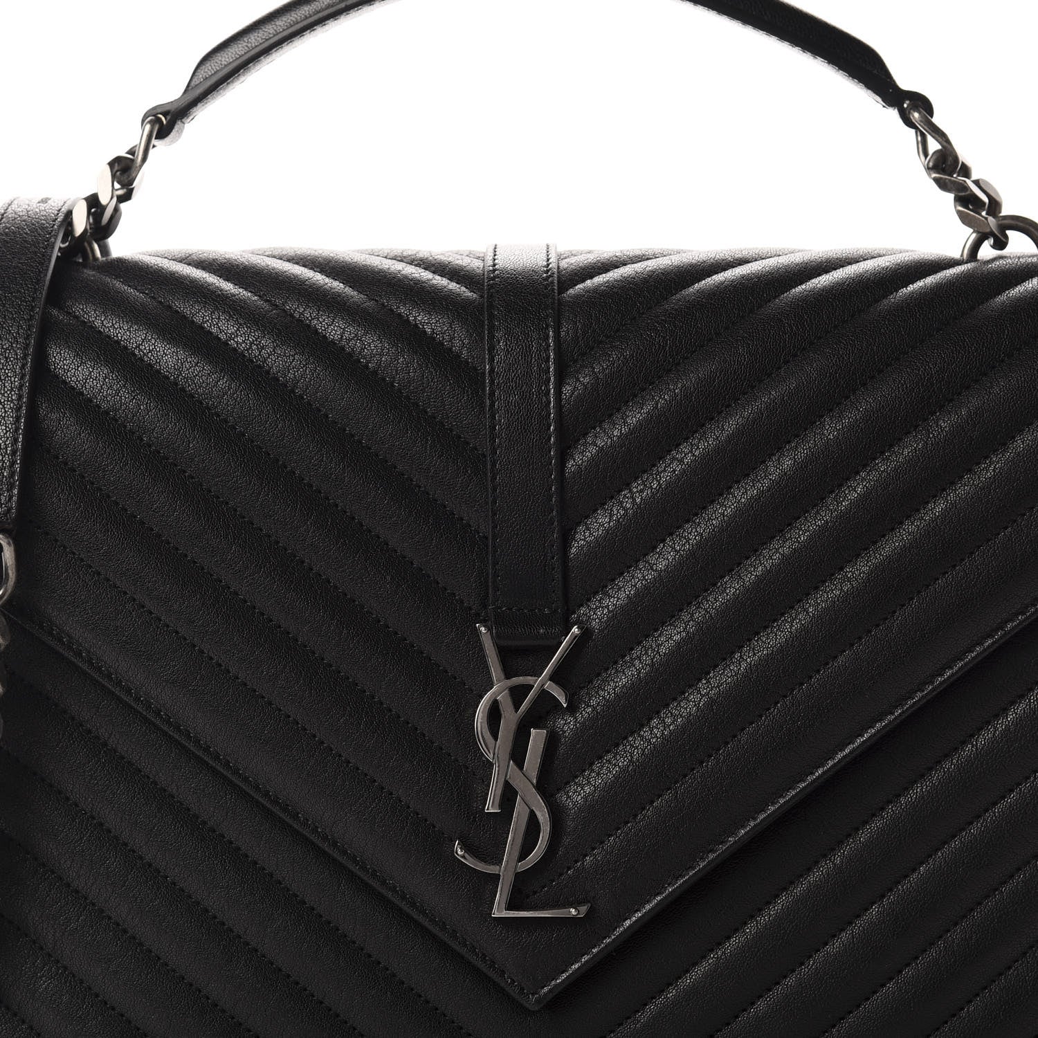 Saint Laurent Sheepskin Matelasse Chevron Monogram Large College Satchel Black 10 of 10