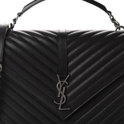 Saint Laurent Sheepskin Matelasse Chevron Monogram Large College Satchel Black 10 of 10