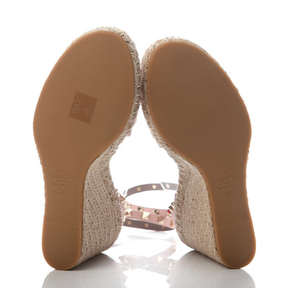 Valentino Garavani Grained Calfskin Rockstud Ankle Strap Espadrille 15/105mm Wedge Sandals 40 Rose Quartz Natural 5 of 8