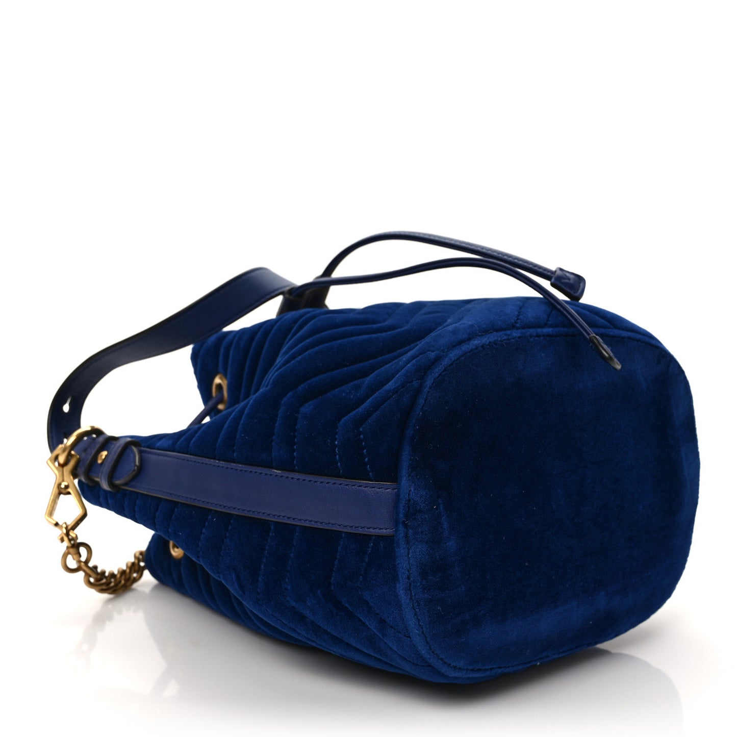 Velvet Matelasse GG Marmont Bucket Bag Cobalt Blue