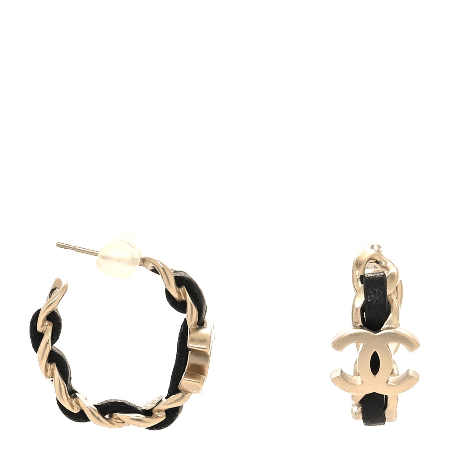 Lambskin CC Chain Hoop Earrings Matte Gold Black