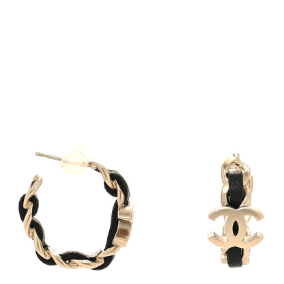 Chanel Lambskin CC Chain Hoop Earrings Matte Gold Black 1 of 4
