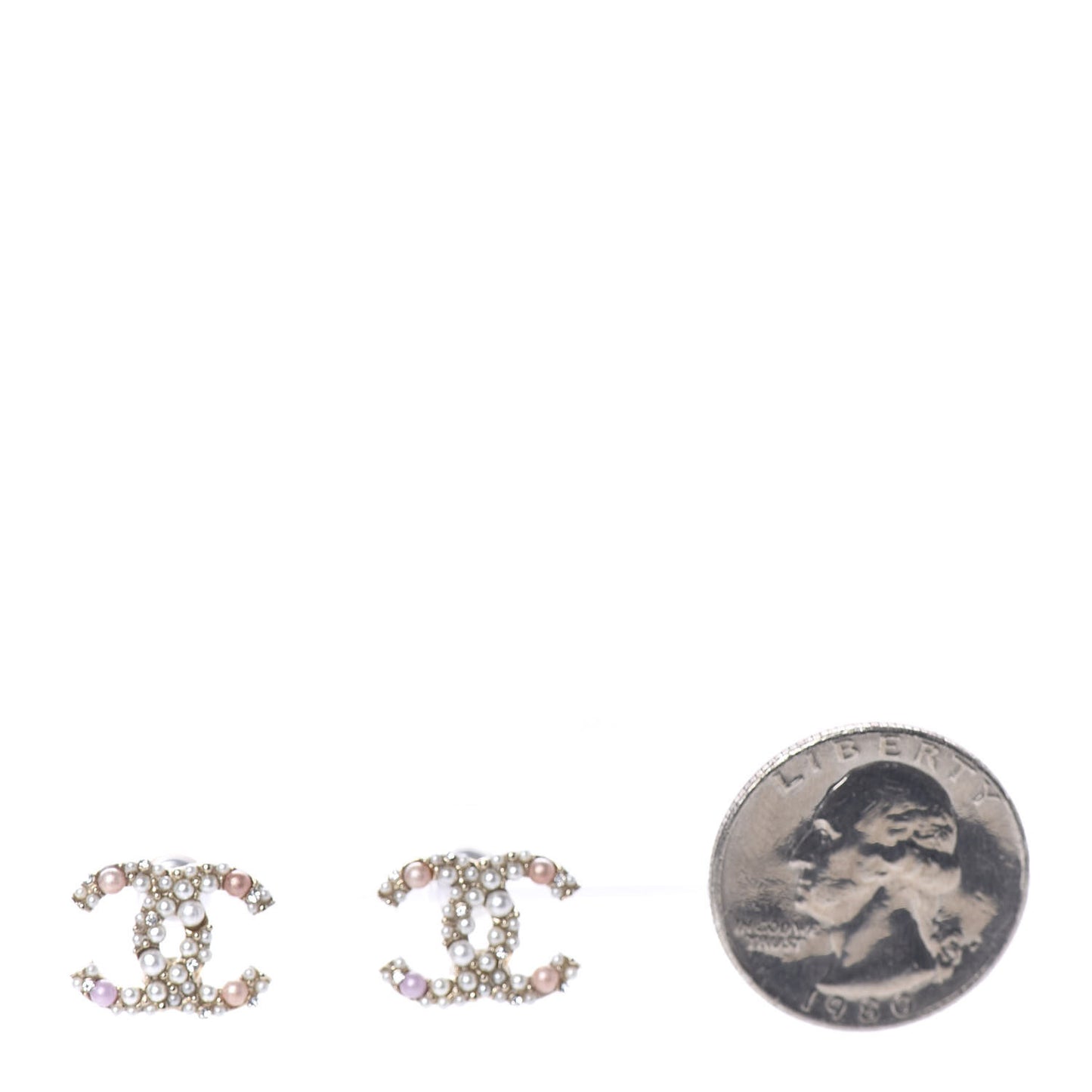 Pearl Crystal CC Charms Stud Earrings Light Gold Pink