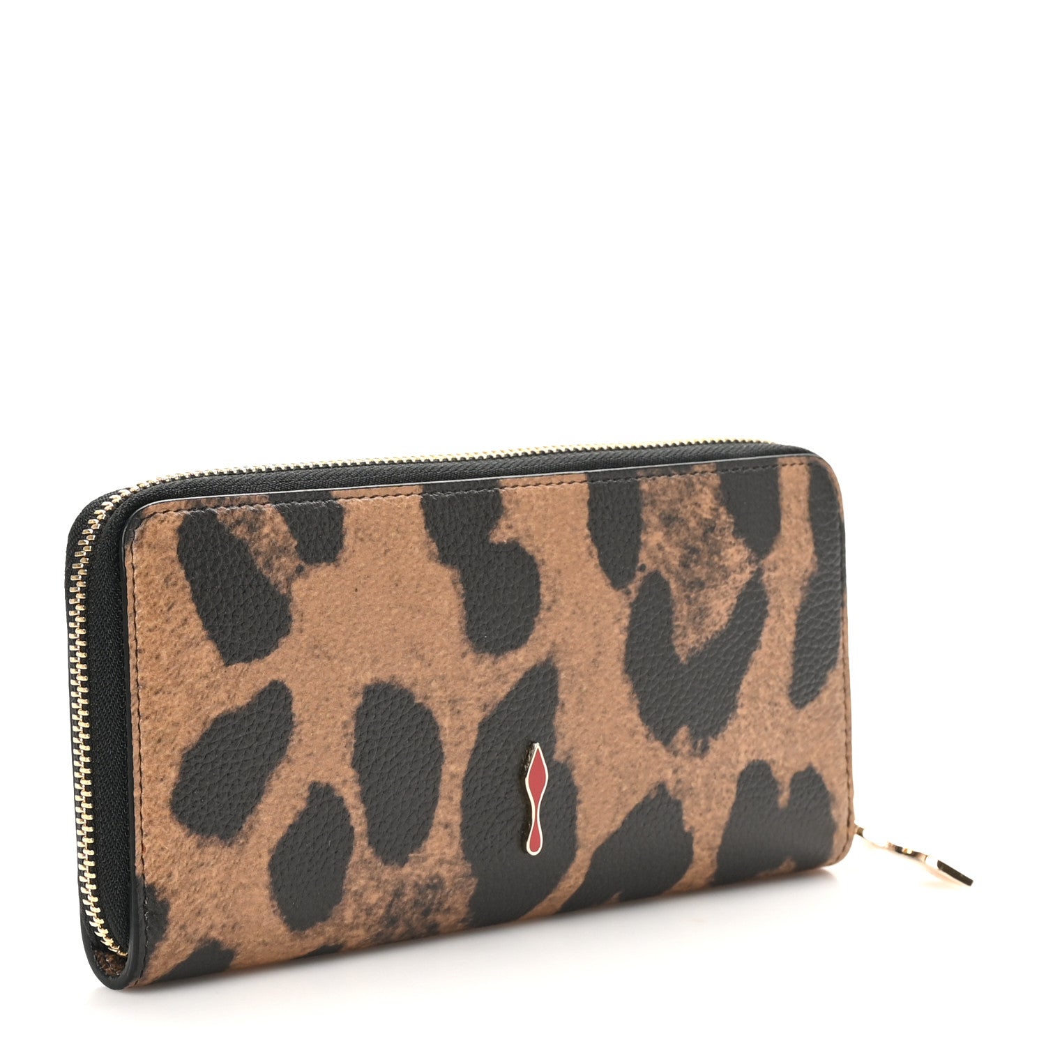Christian Louboutin Calfskin Empire Leopard Panettone Zip Around Wallet Brown Gold 3 of 7
