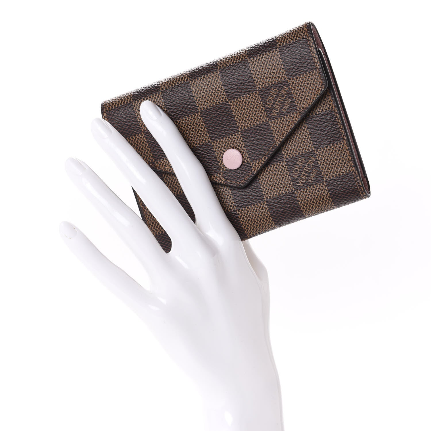 Louis Vuitton Damier Ebene Victorine Wallet Rose Ballerine 2 of 8