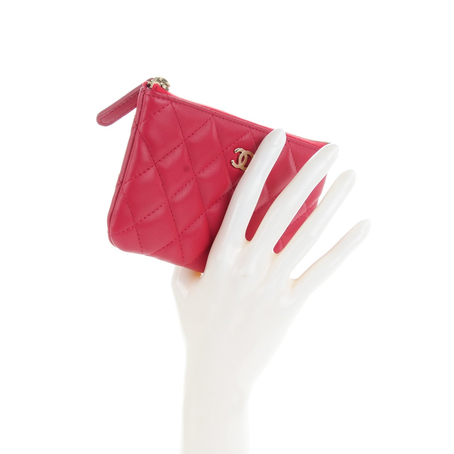 Lambskin Quilted Small Cosmetic Case Dark Pink