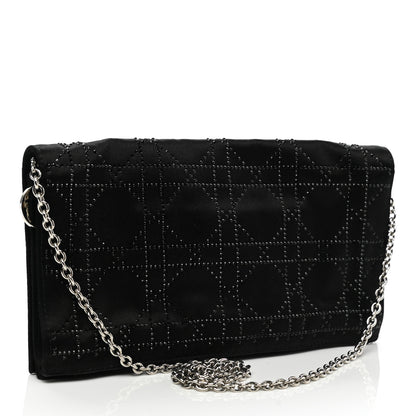 Christian Dior Satin Crystal Cannage Flap Clutch Black 3 of 11
