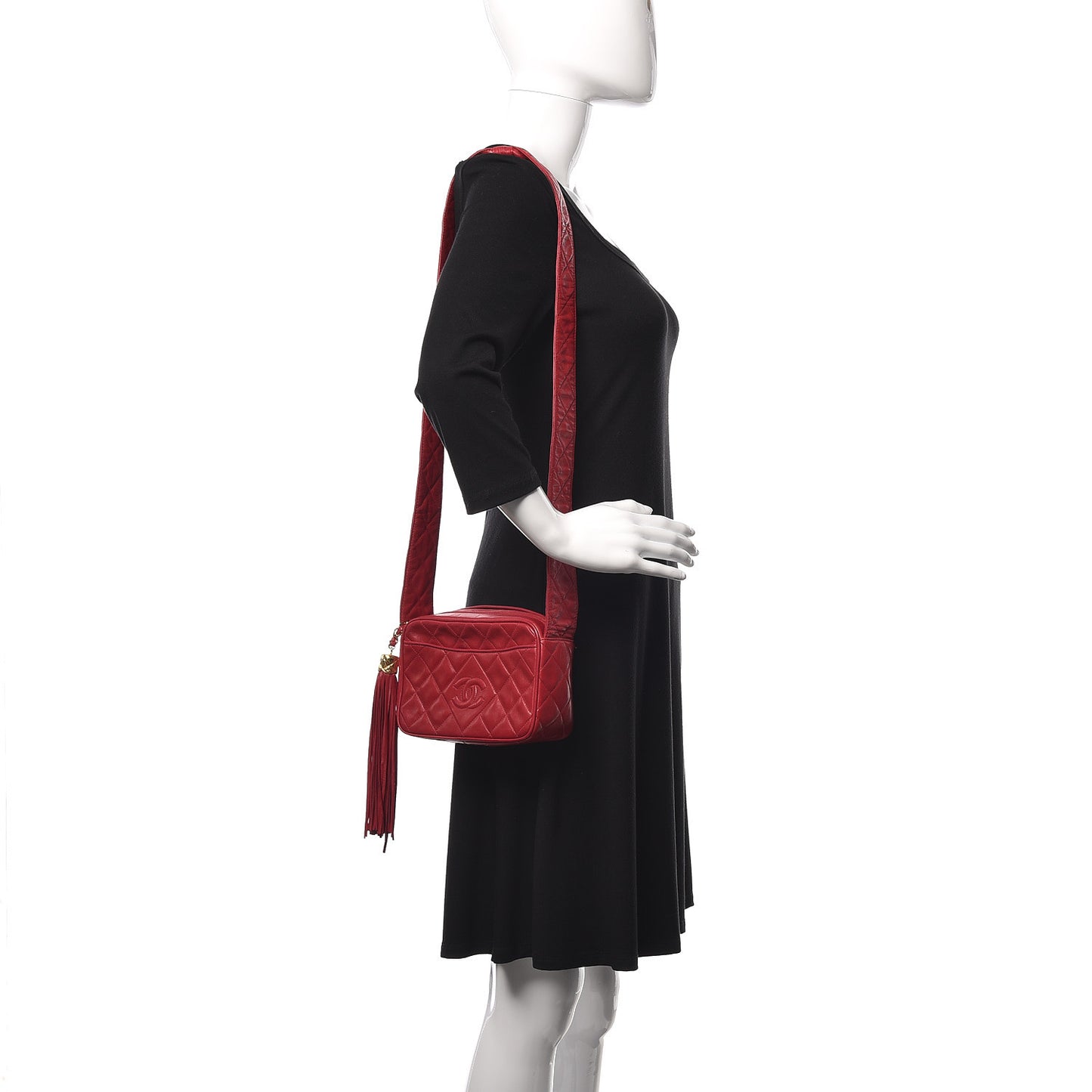Lambskin Quilted Tassel Camera Case Red