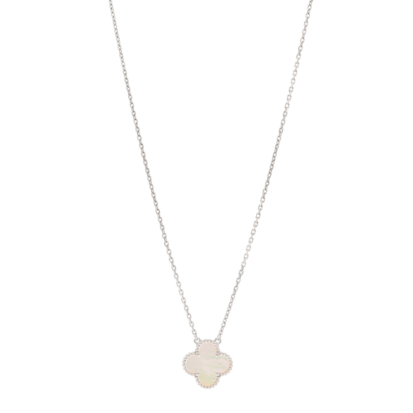 18K White Gold Mother of Pearl Vintage Alhambra Pendant Necklace