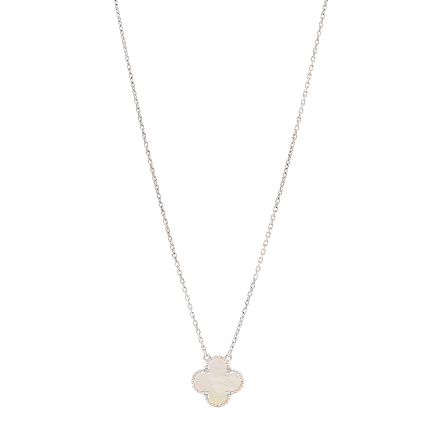 Van Cleef & Arpels 18K White Gold Mother of Pearl Vintage Alhambra Pendant Necklace 1 of 5