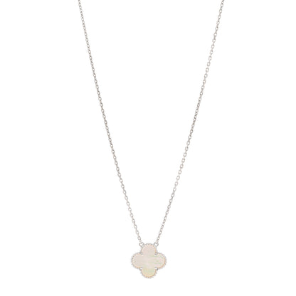 Van Cleef & Arpels 18K White Gold Mother of Pearl Vintage Alhambra Pendant Necklace 1 of 5