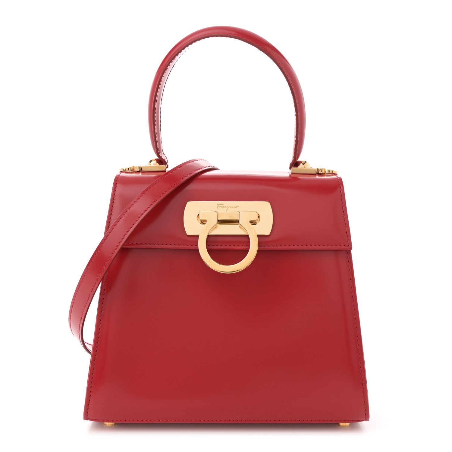 Salvatore Ferragamo Brushed Off Calfskin Small Iconic Top Handle Red 1 of 11