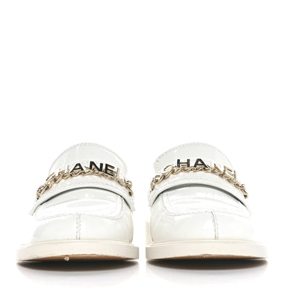 Chanel Shiny Calfskin Logo Loafers 38 White 2 of 8