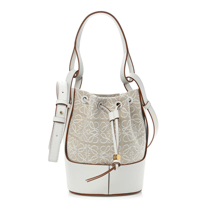Loewe Calfskin Jacquard Linen Anagram Embroidered Small Balloon Bucket Bag Ecru White 1 of 10