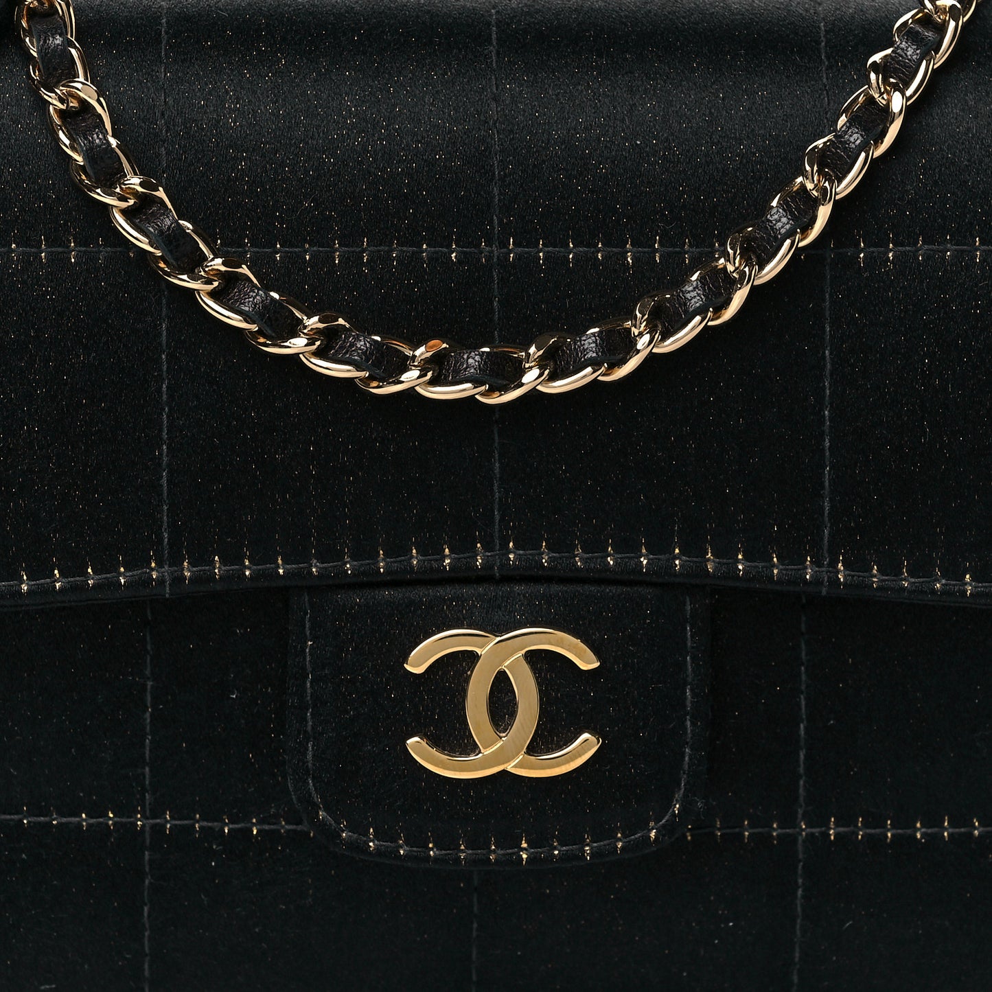 Satin Chocolate Bar Quilted Camellia Rectangular Mini Flap Black