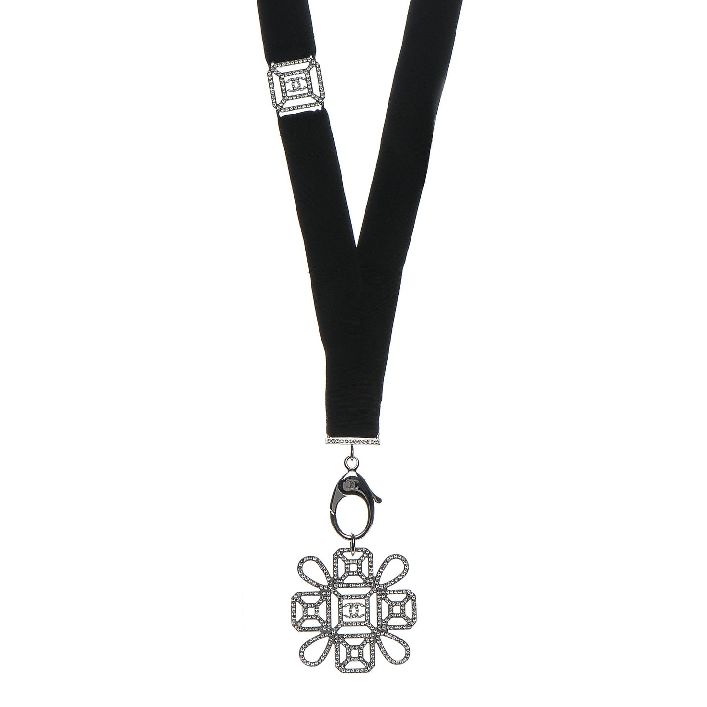 Crystal CC Lanyard Necklace Black Silver