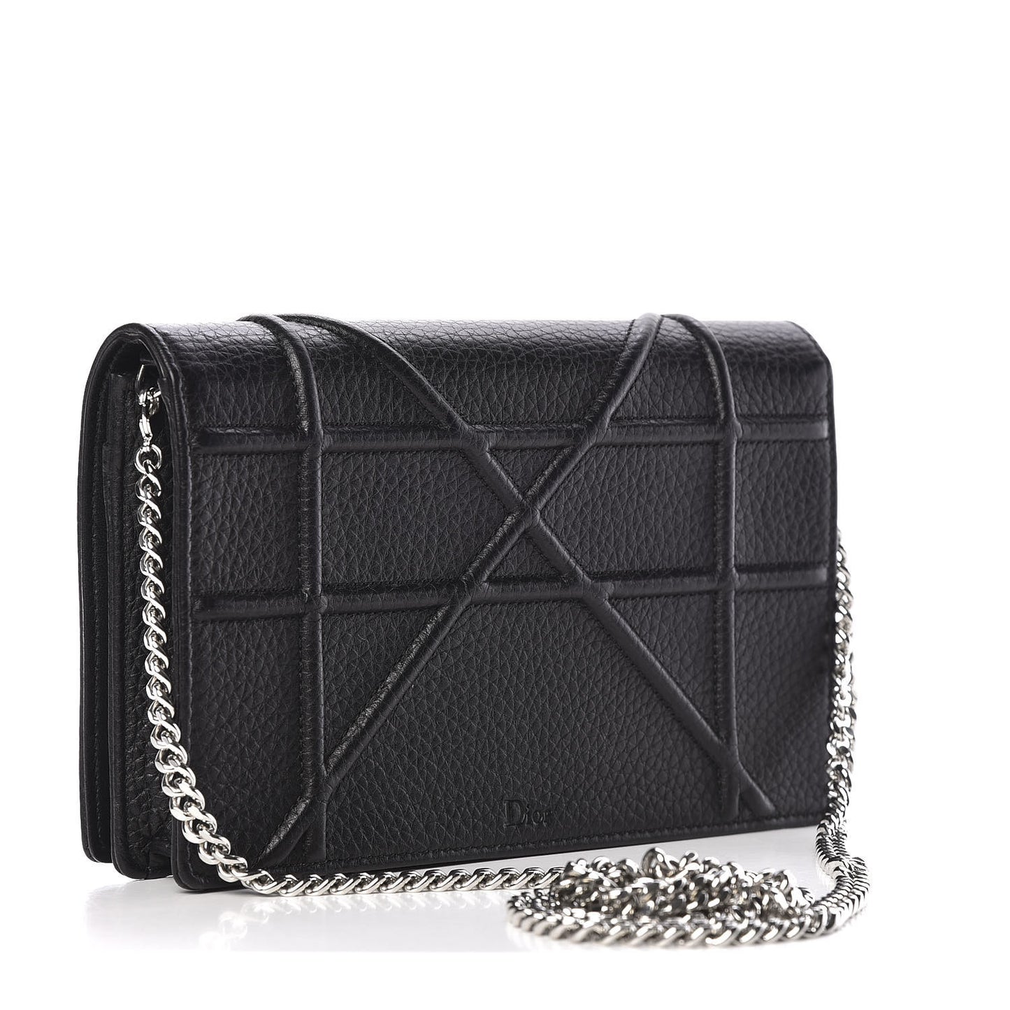 Grained Calfskin Diorama Wallet on Chain Pouch Black