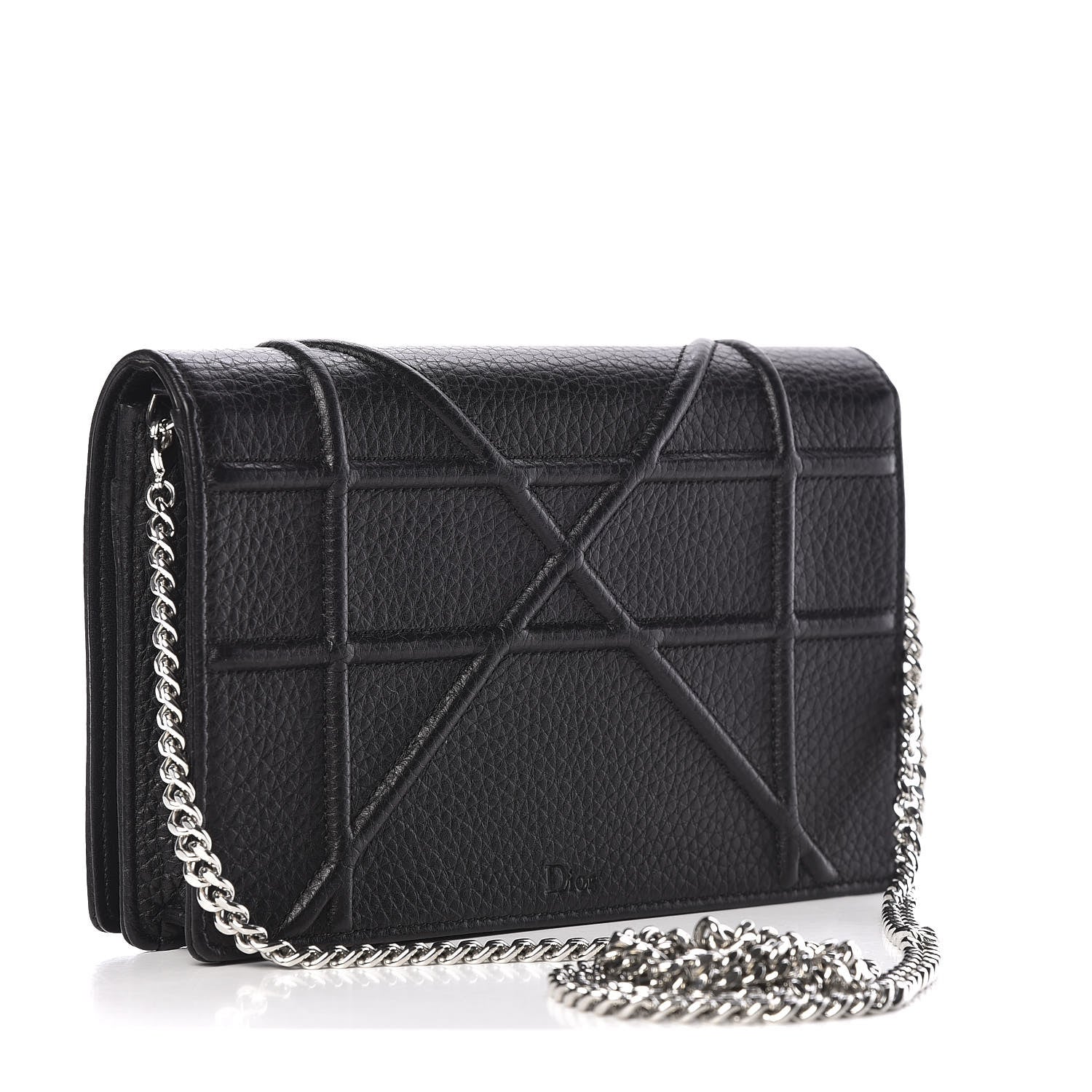 Christian Dior Grained Calfskin Diorama Wallet on Chain Pouch Black 3 of 10