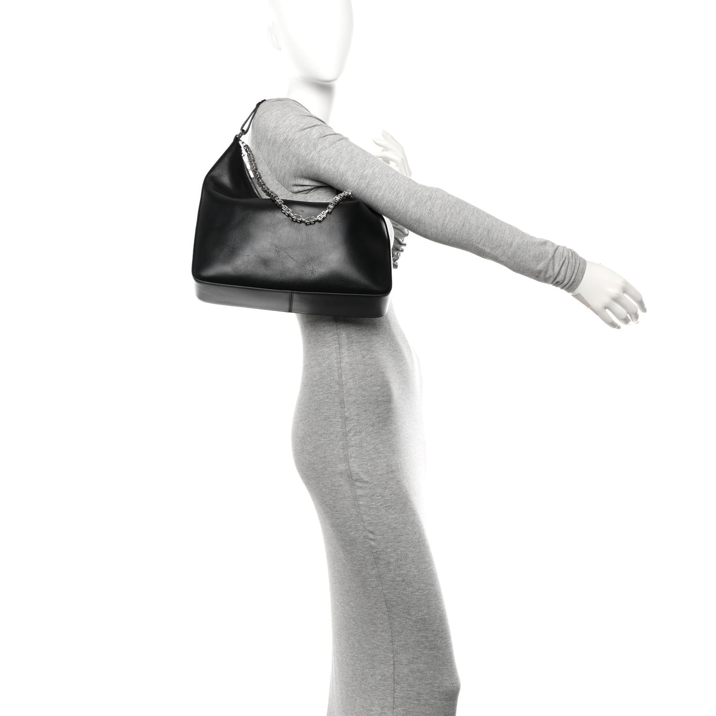 Smooth Calfskin Medium Moon Cut Out Shoulder Bag Black