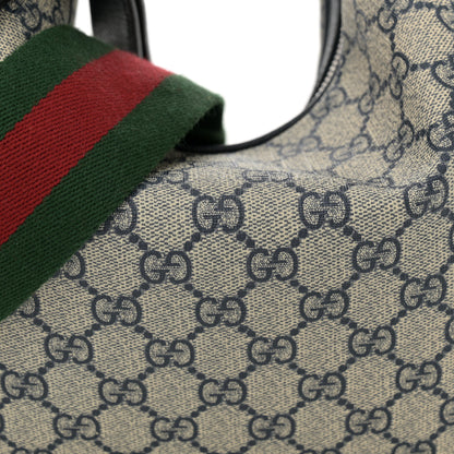 Gucci GG Supreme Monogram Textured Calfskin Web Large Attache Shoulder Bag Beige Blue 8 of 10