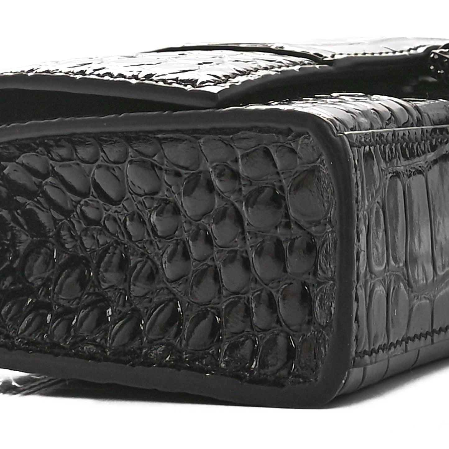 Shiny Calfskin Strass Monochrome Crocodile Embossed Hourglass Chain Bag Black