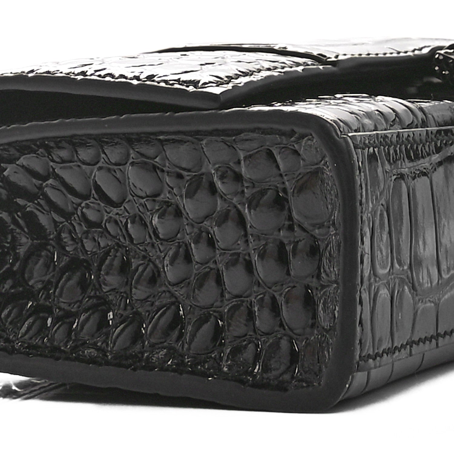 Balenciaga Shiny Calfskin Strass Monochrome Crocodile Embossed Hourglass Chain Bag Black 8 of 9