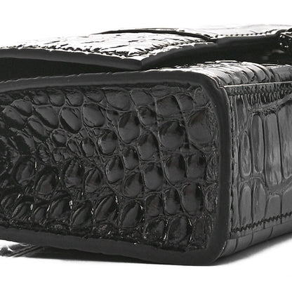 Balenciaga Shiny Calfskin Strass Monochrome Crocodile Embossed Hourglass Chain Bag Black 8 of 9