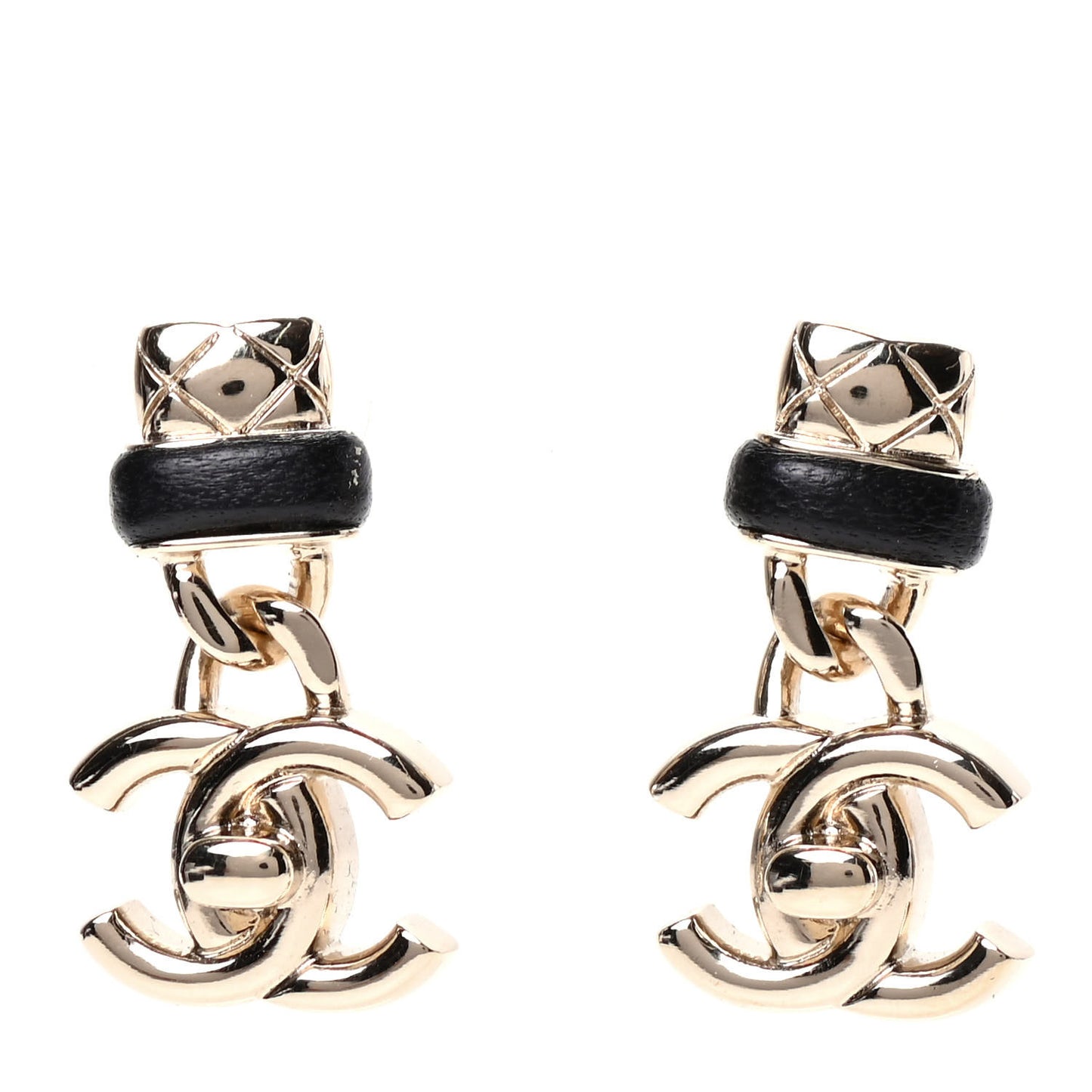 Lambskin CC Turnlock Drop Earrings Gold Black