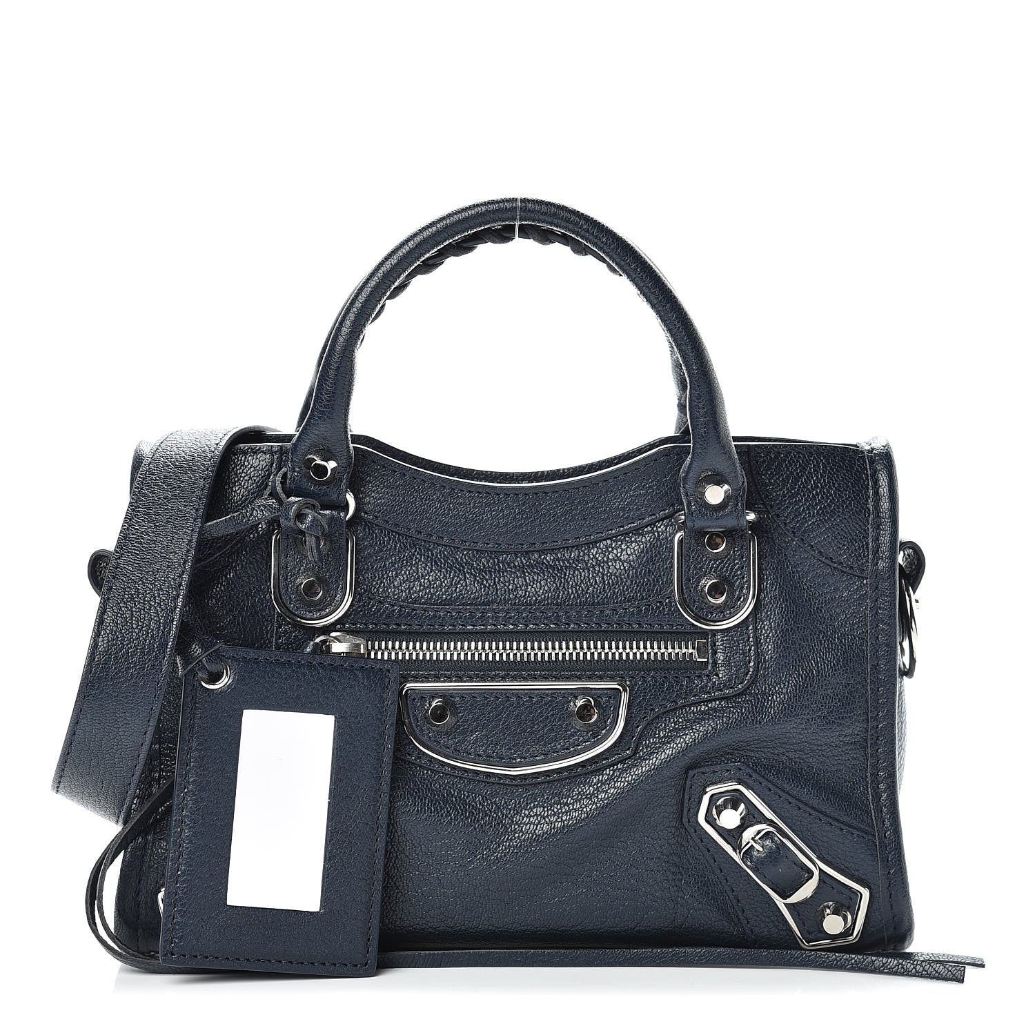 Balenciaga Chevre Silver Metallic Edge Hardware Mini City Bleu Nuit Dark Sea 1 of 10
