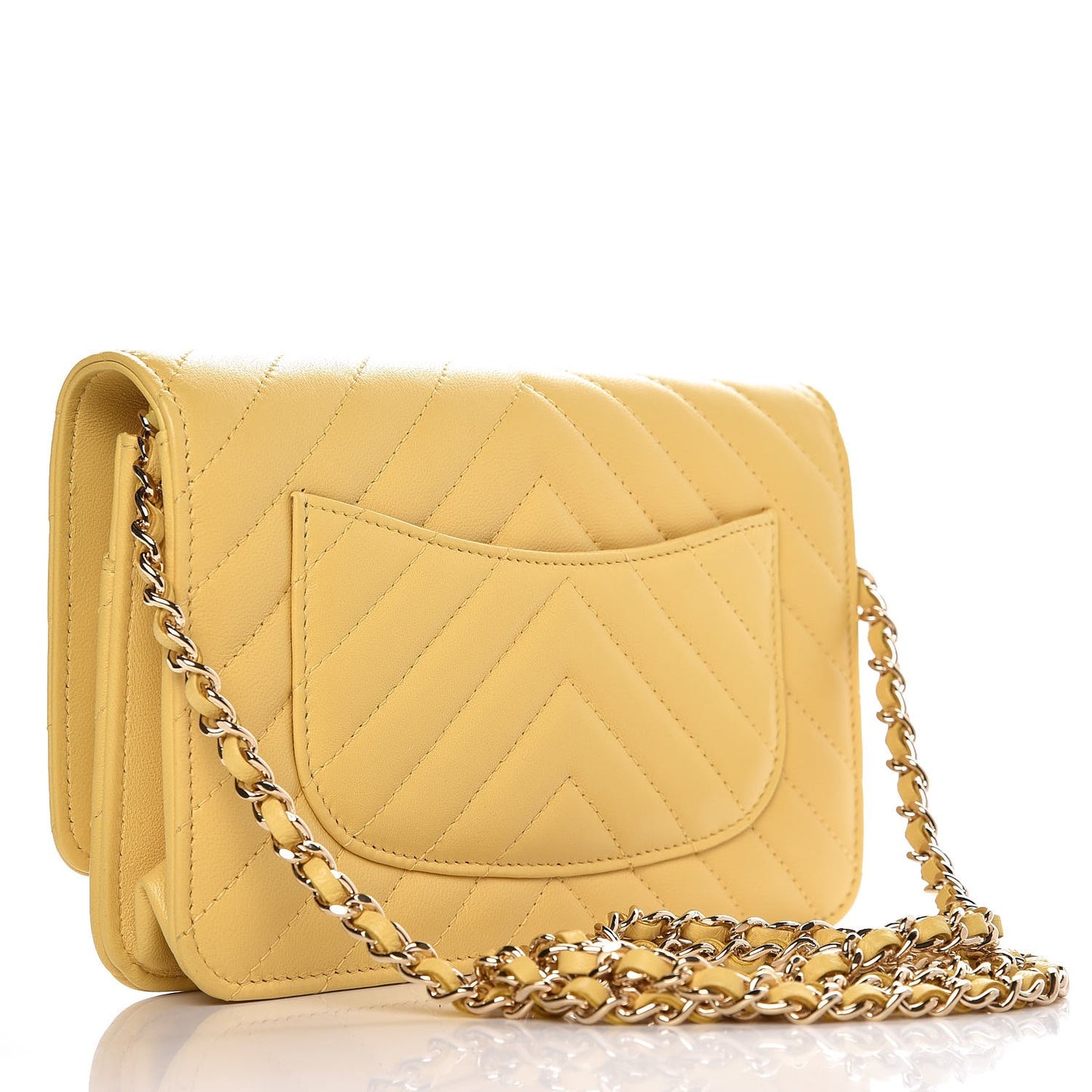 Lambskin Chevron Quilted Wallet On Chain WOC Yellow