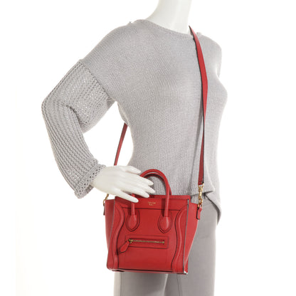 Celine Drummed Leather Nano Luggage Coquelicot 2 of 9