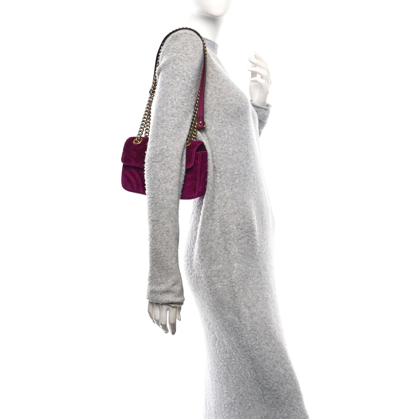 Velvet Matelasse Mini GG Marmont Shoulder Bag Fuchsia Violet Cyclamen