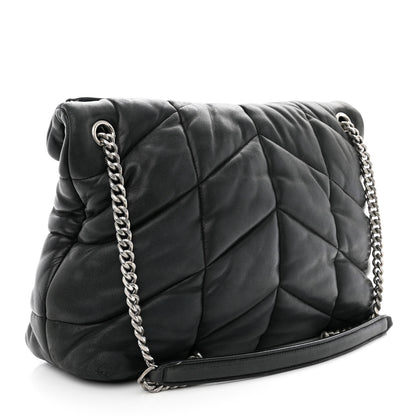 Saint Laurent SAINT LAURENT Lambskin Quilted Medium Loulou Puffer Monogram Chain Satchel Black 3 of 13