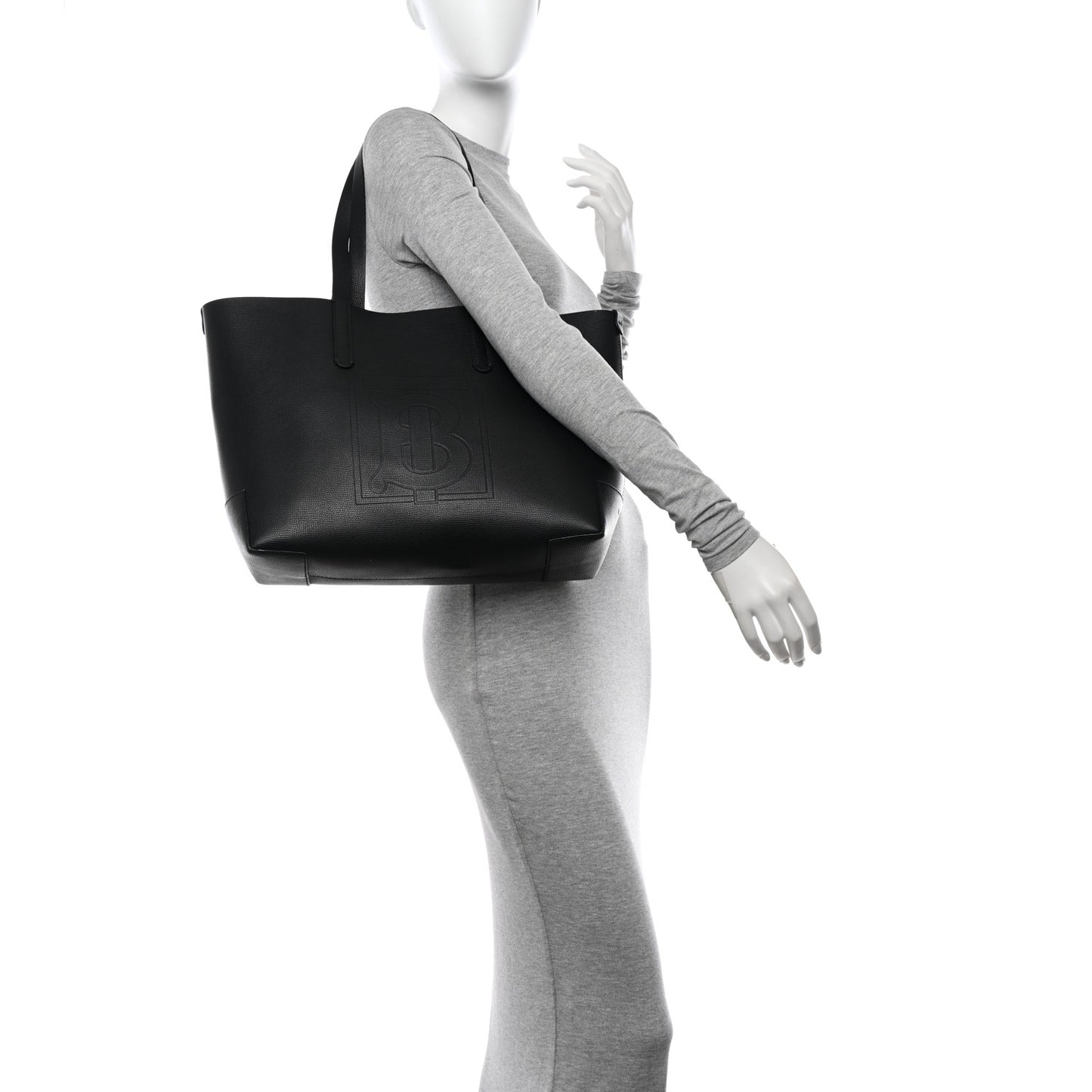 Calfskin TB Motif Embossed Medium Tote Black
