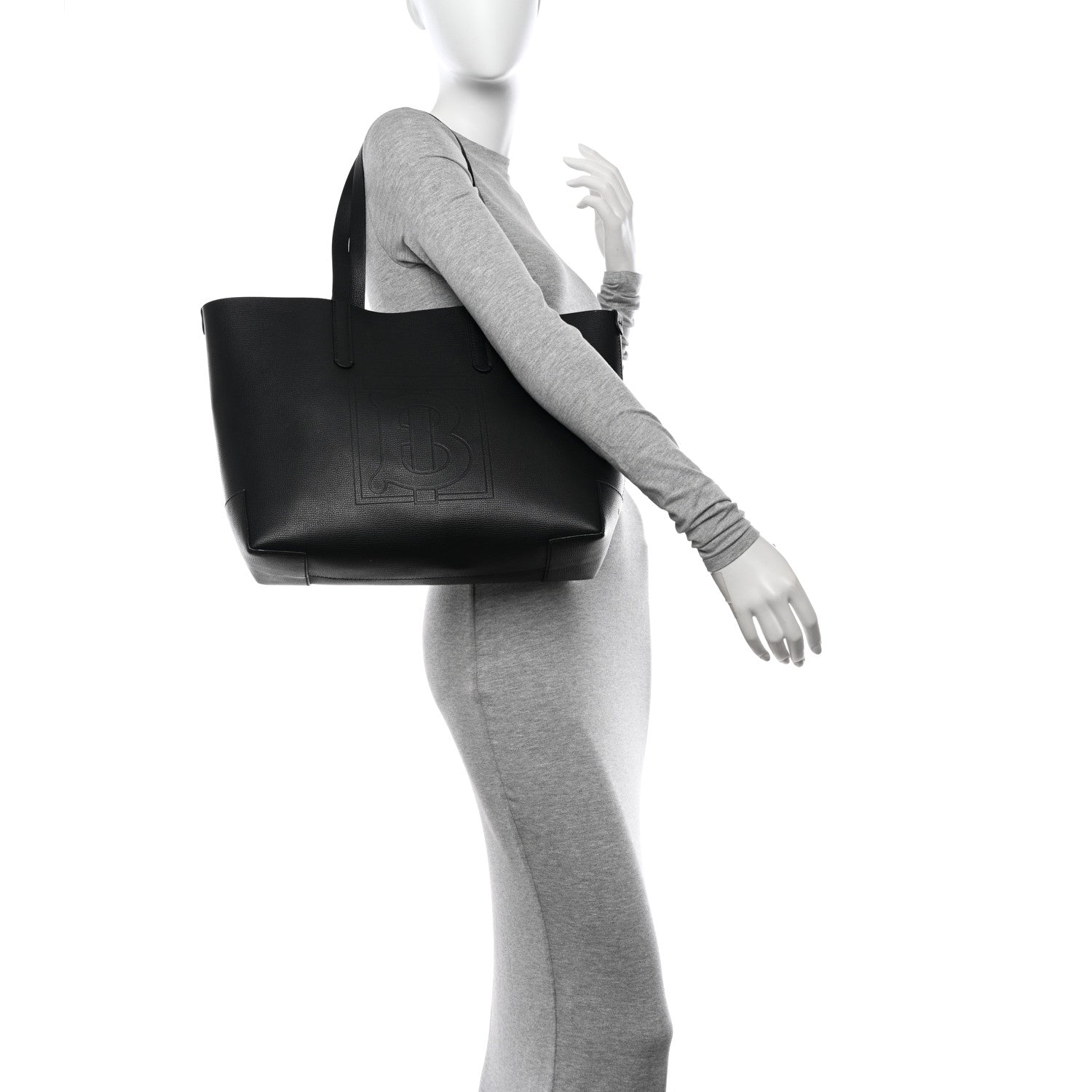 Burberry Calfskin TB Motif Embossed Medium Tote Black 2 of 11