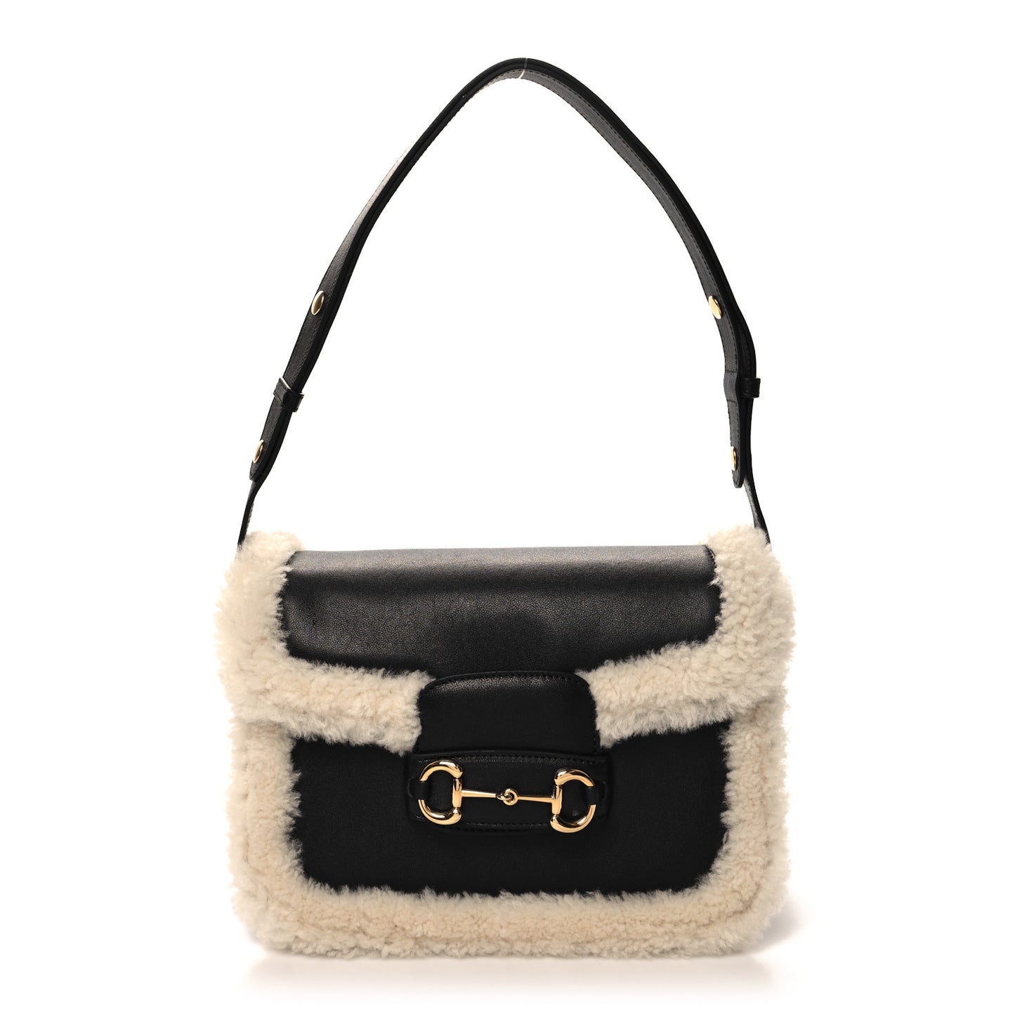 Sakai Be Green Calfskin Shearling Horsebit 1955 Shoulder Bag Black