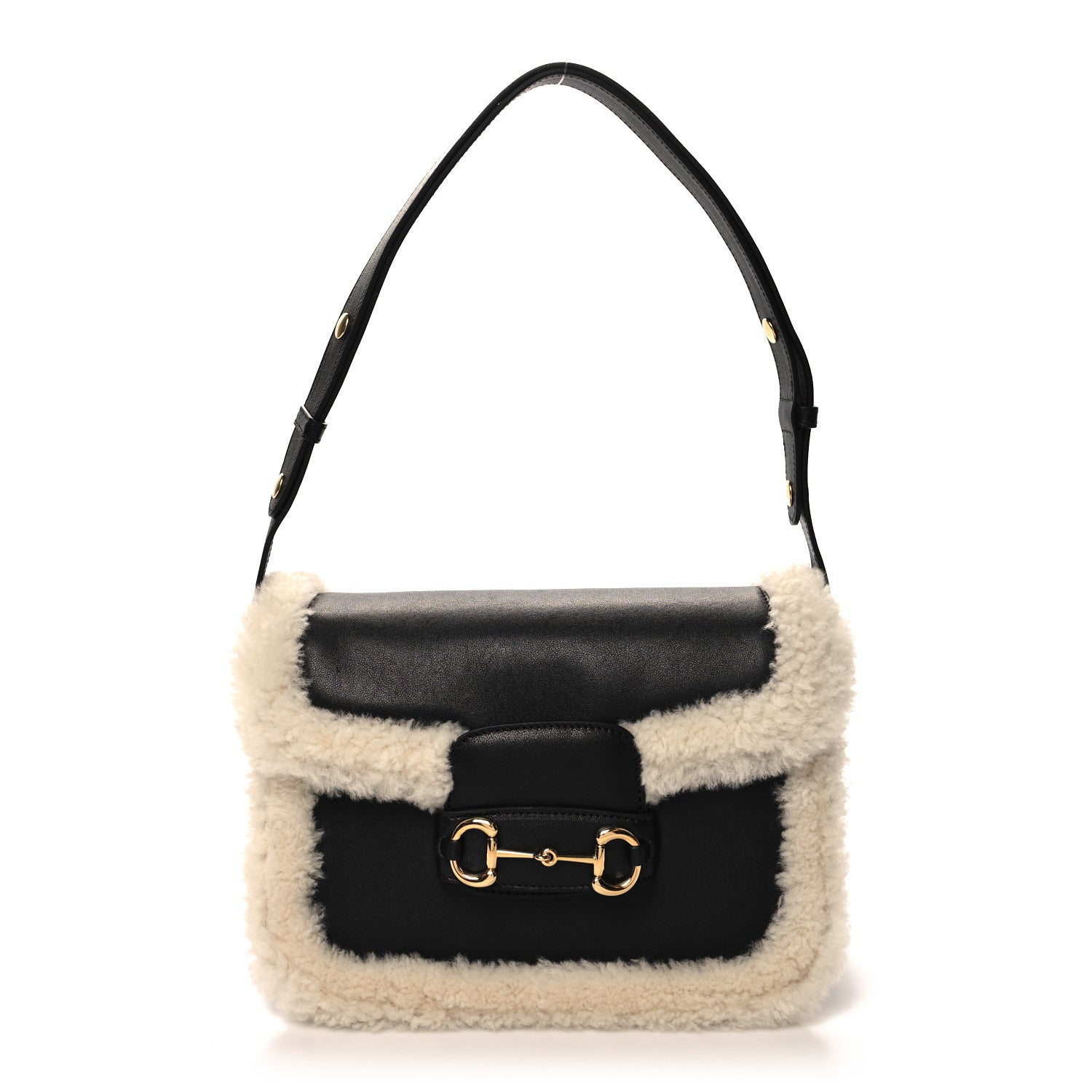 Gucci Sakai Be Green Calfskin Shearling Horsebit 1955 Shoulder Bag Black 1 of 11
