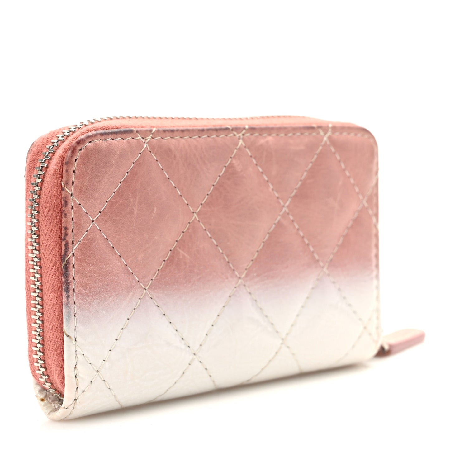 Ombre Patent Calfskin Quilted Small Zip Around Coin Purse Pink White