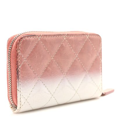 Chanel Ombre Patent Calfskin Quilted Small Zip Around Coin Purse Pink White 3 of 11
