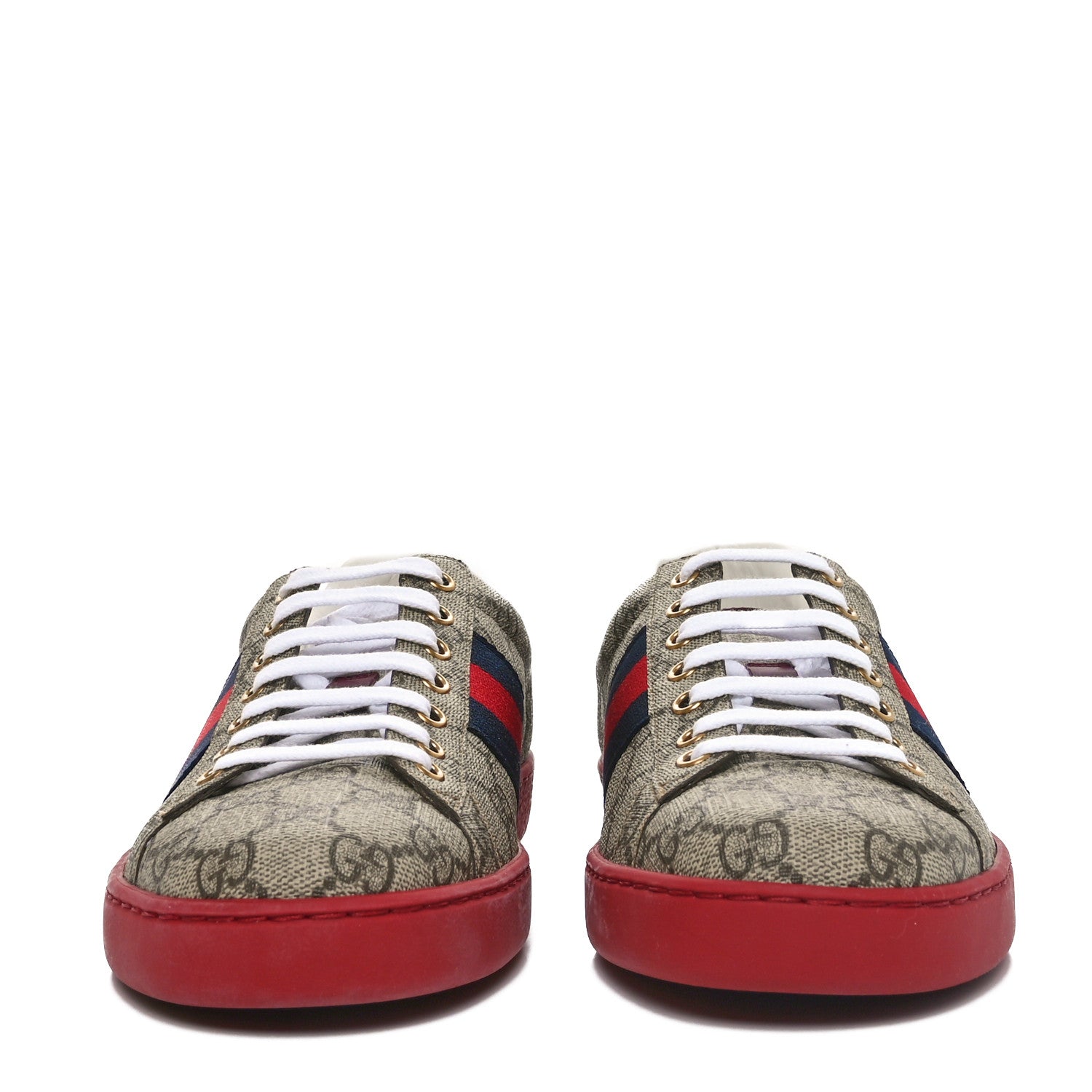 Gucci GG Supreme Monogram Ayers Web Mens New Ace Sneakers 9.5 Beige Ebony Red 3 of 11