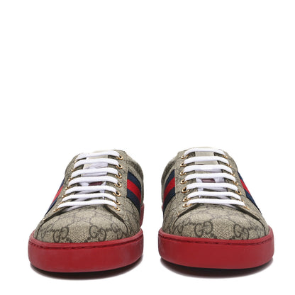Gucci GG Supreme Monogram Ayers Web Mens New Ace Sneakers 9.5 Beige Ebony Red 3 of 11