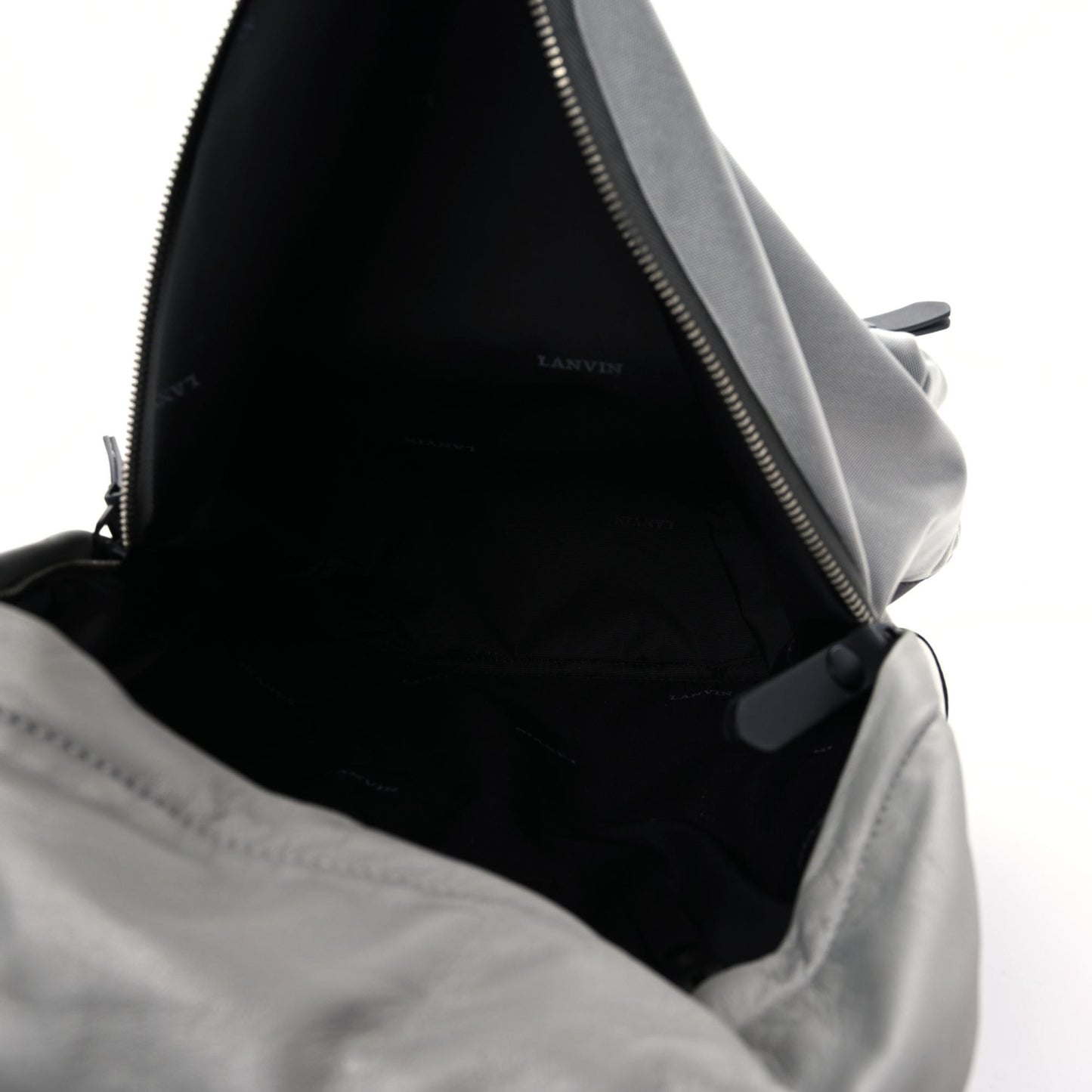 Technical Canvas Nappa Nylon Backpack Grey Black