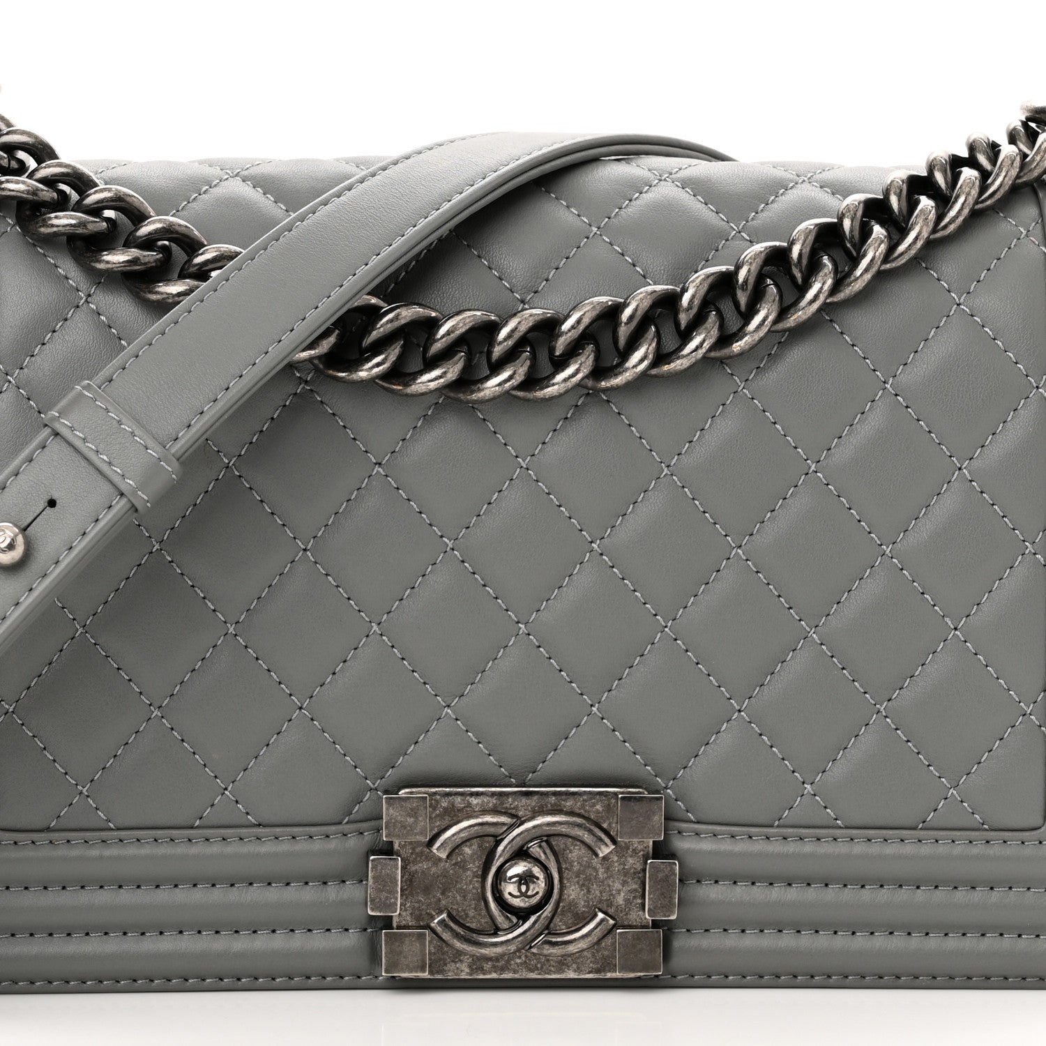 Chanel Lambskin Quilted Medium Boy Flap Grey 7 of 10