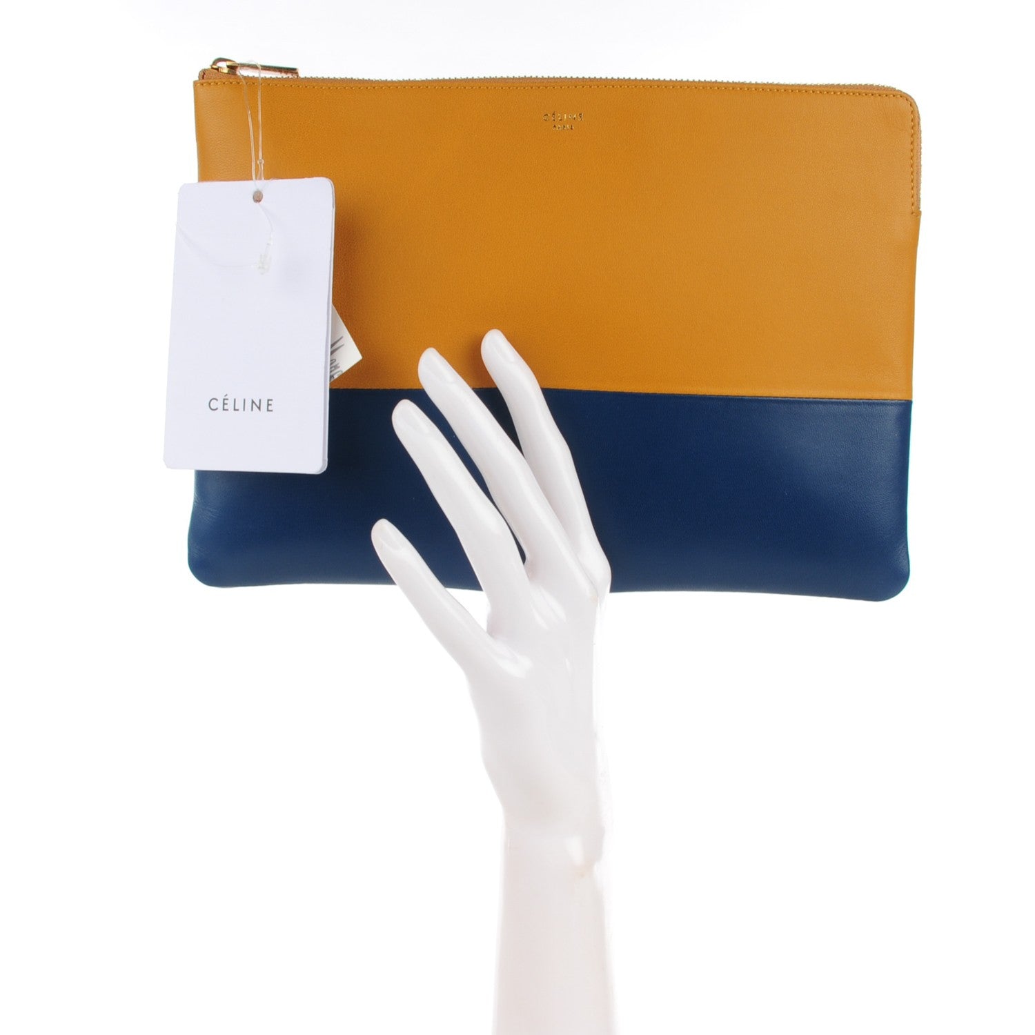 Celine Lambskin Bi-Color Solo Clutch Pouch Amber Ocean Blue 4 of 8