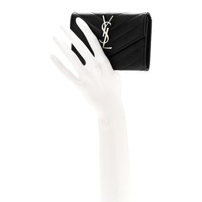 Saint Laurent Grain De Poudre Matelasse Chevron Small Monogram Envelope Wallet Black 2 of 8