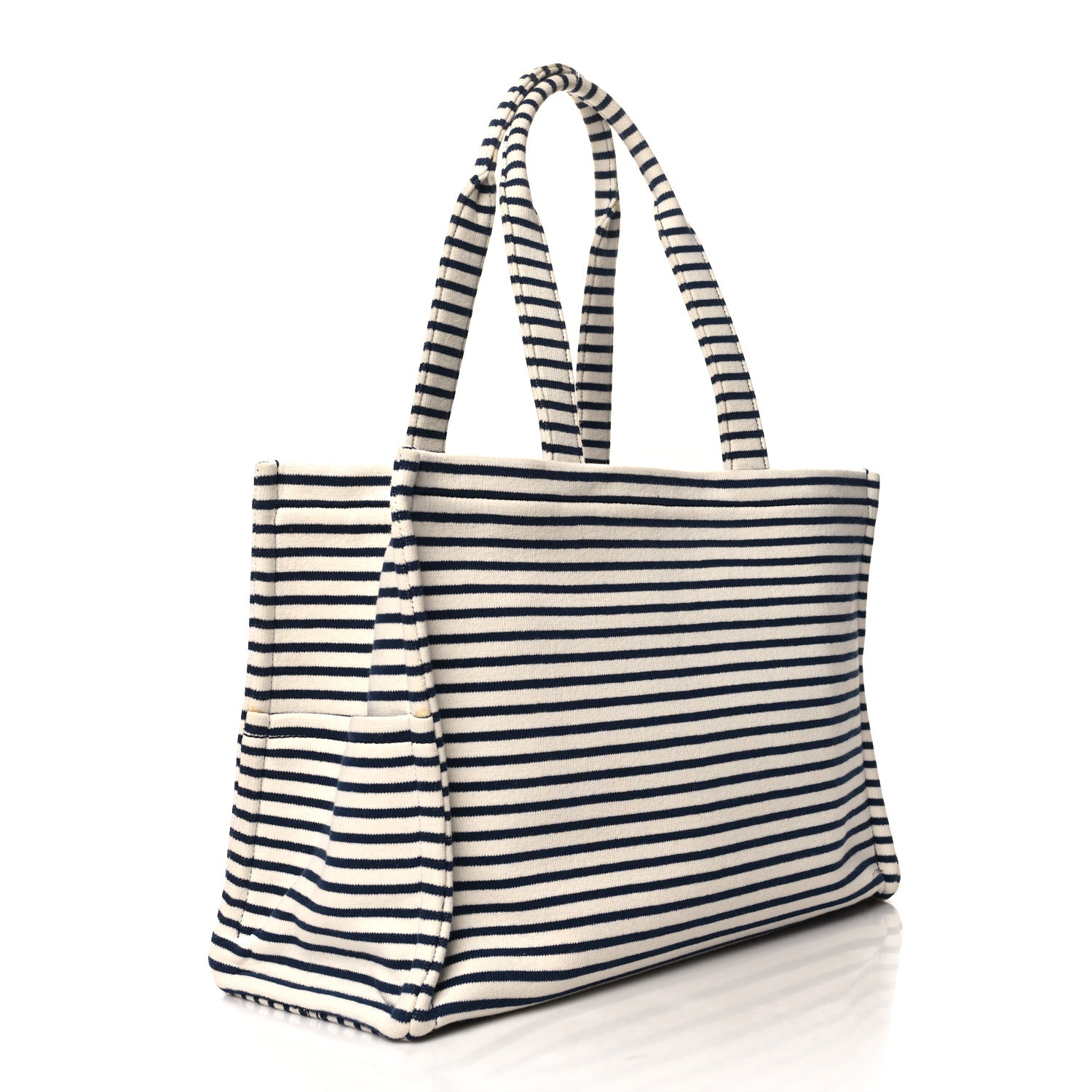 Celine Canvas Calfskin Striped Triomphe Cabas Navy 3 of 12